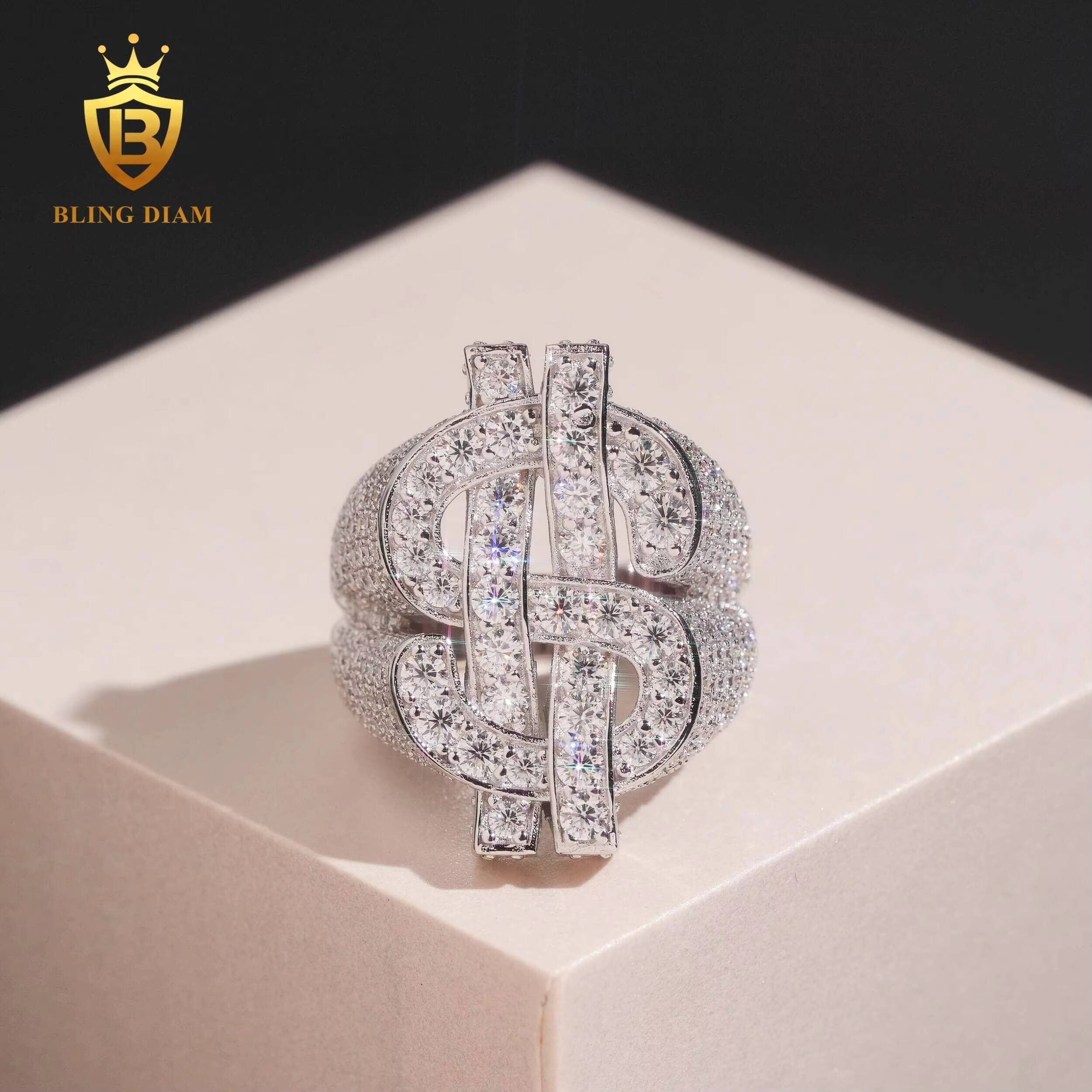 Fashion Ring Hip Hop Iced Out 925 Sterling Silver Fine Jewelry Moissanite Rings Iced Out Rings Ring for Men