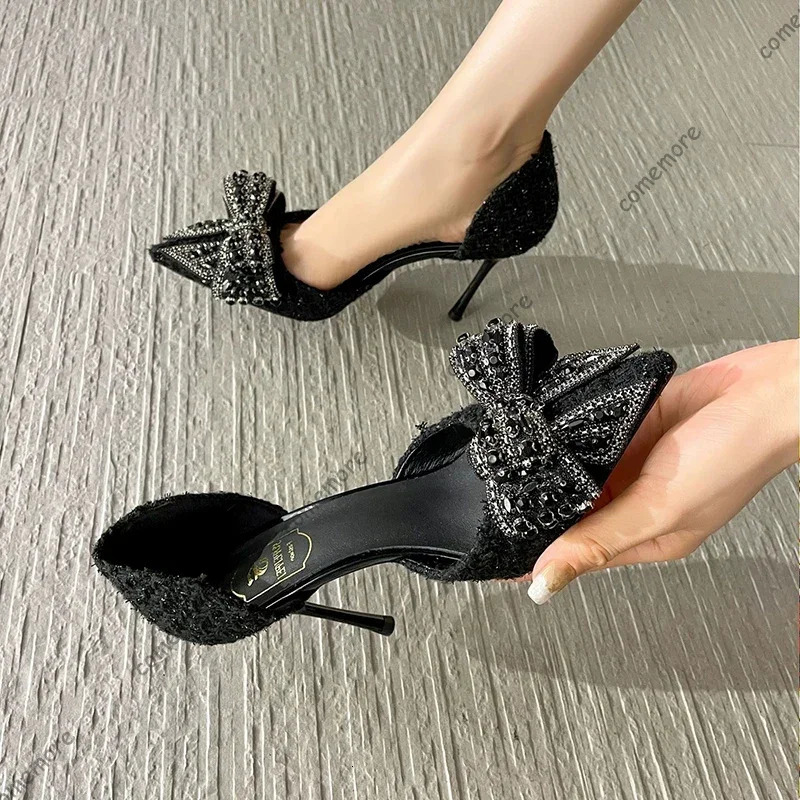 Comemore Sexy Pearl Crystal Bowtie White Wedding Shoes Women Autumn Fashion 6/8cm High Heels Pumps Woman Thin Heeled Party Shoes 260420 - view 6