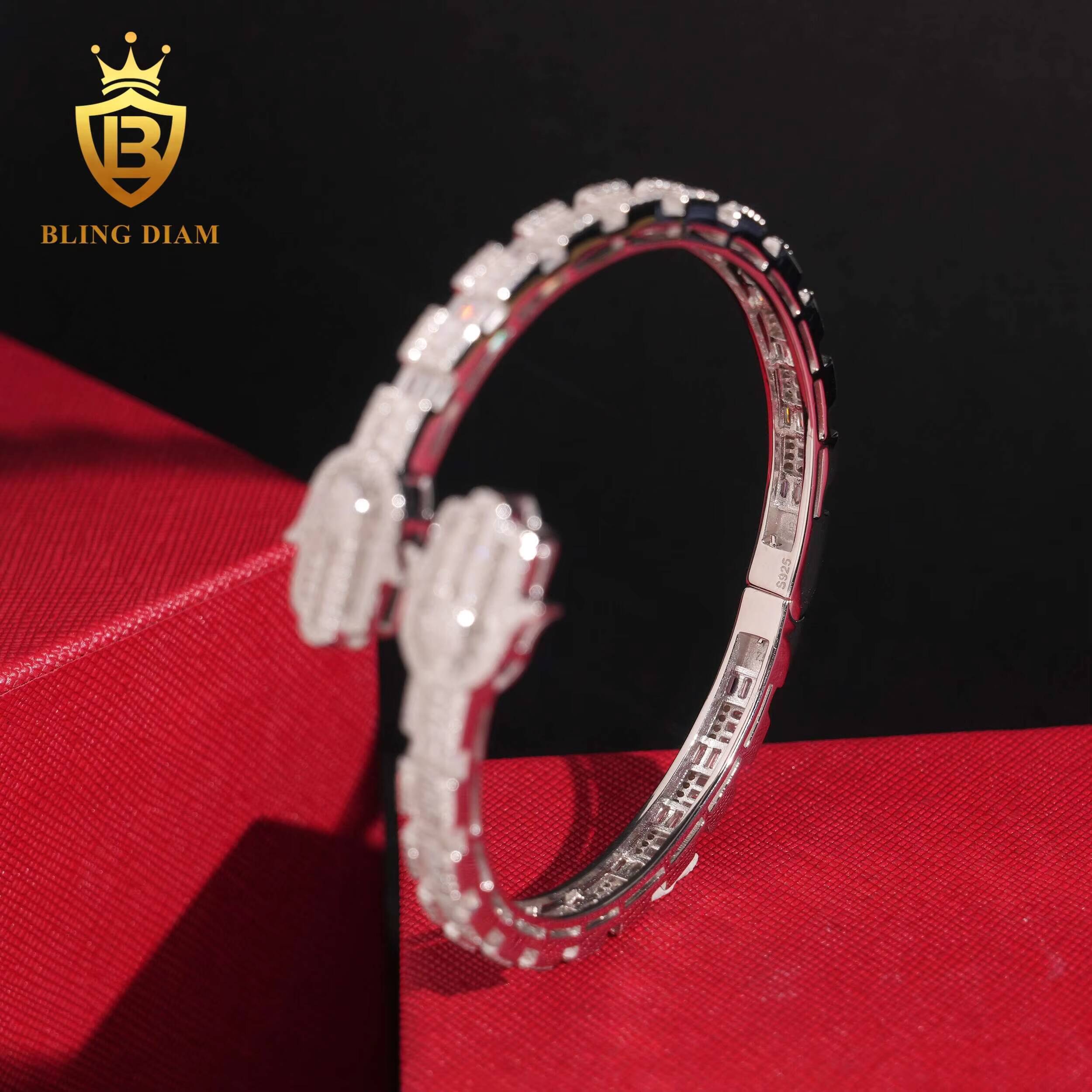 Hot Saling Fine Jewelry Bangles 925 Sterling Silver Iced Out VVS1 Moissanite Hip Hop Style Bracelet Pass Diamond Tester with GRA