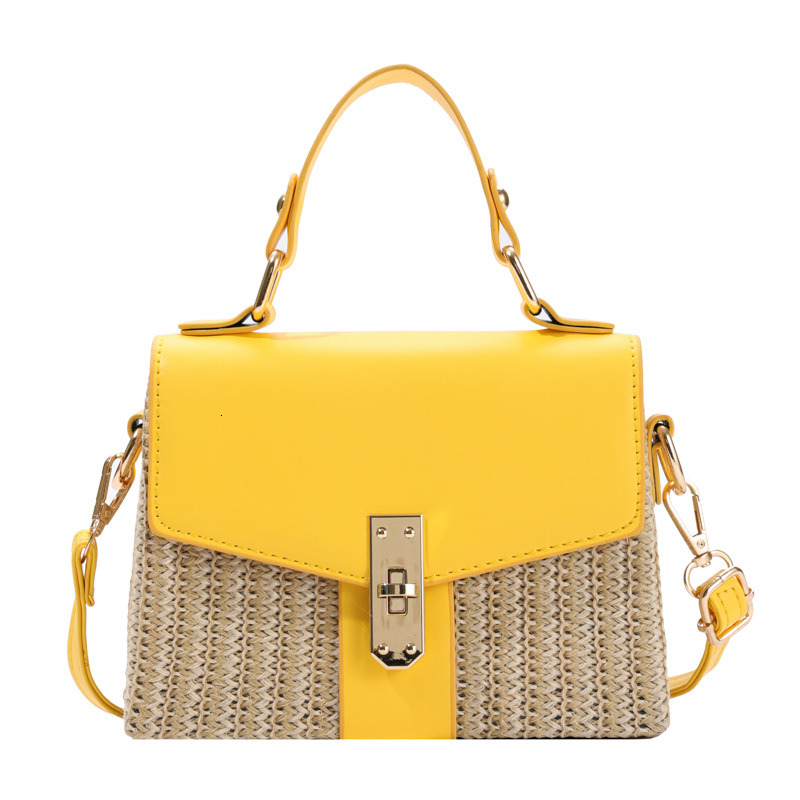 Women's 2025 New Handmade Rattan Woven Summer Fashion Versatile Straw Handbag Small Square Bag ddmynov