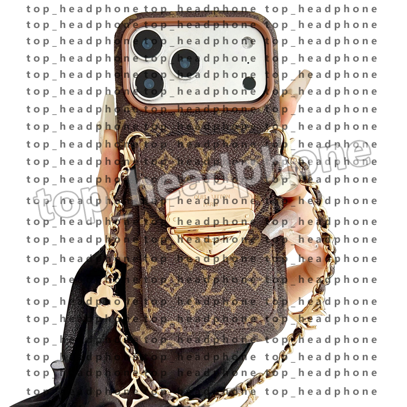 Brand Crossbody Wallet Phone Case Designer Chain iPhone Case for Apple iPhone 17pro Max 16Pro Max 14 13 12 15 Plus Samsung s26 ultra s25 plus s24 S23 Cover Card Holder