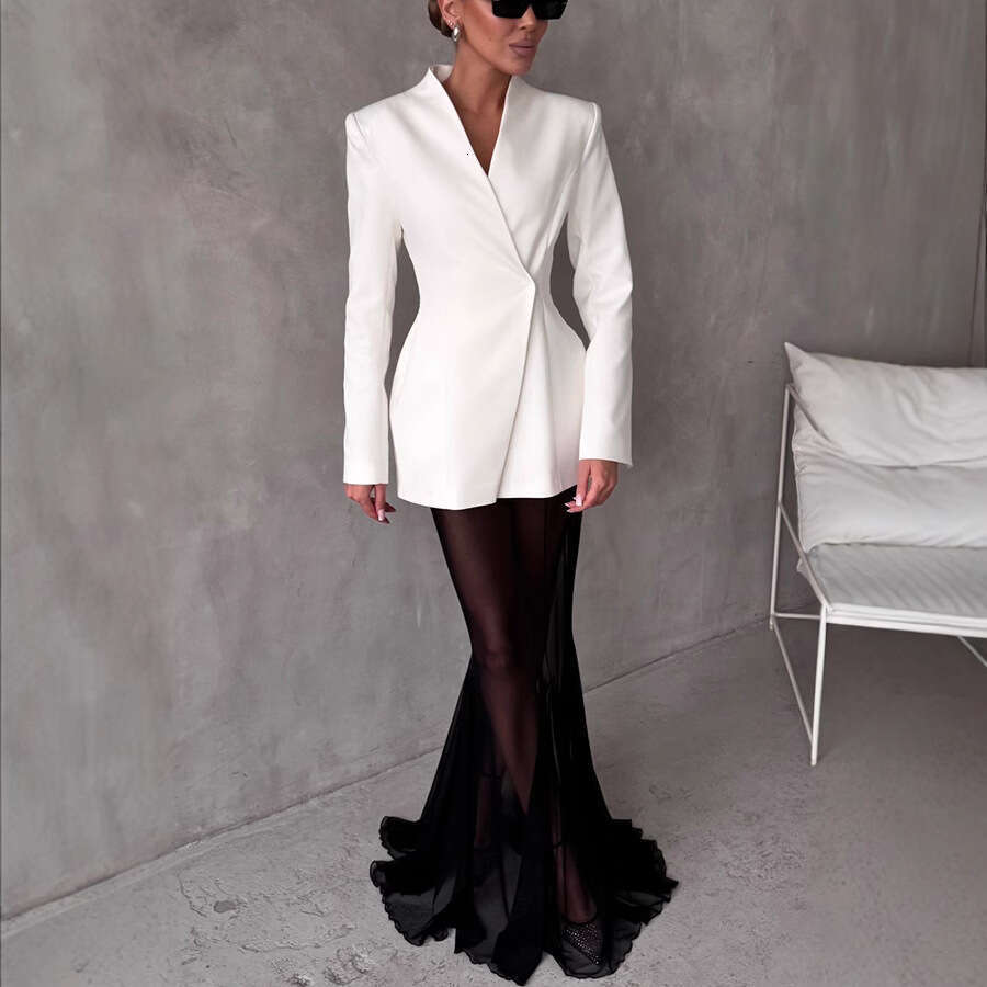 2026 New Women Elegant Satin Long Sleeve Top & Elastic Mesh Skirt 2 Piece Set Fashion INS Style Casual Loose Outfit MAKOUFEI