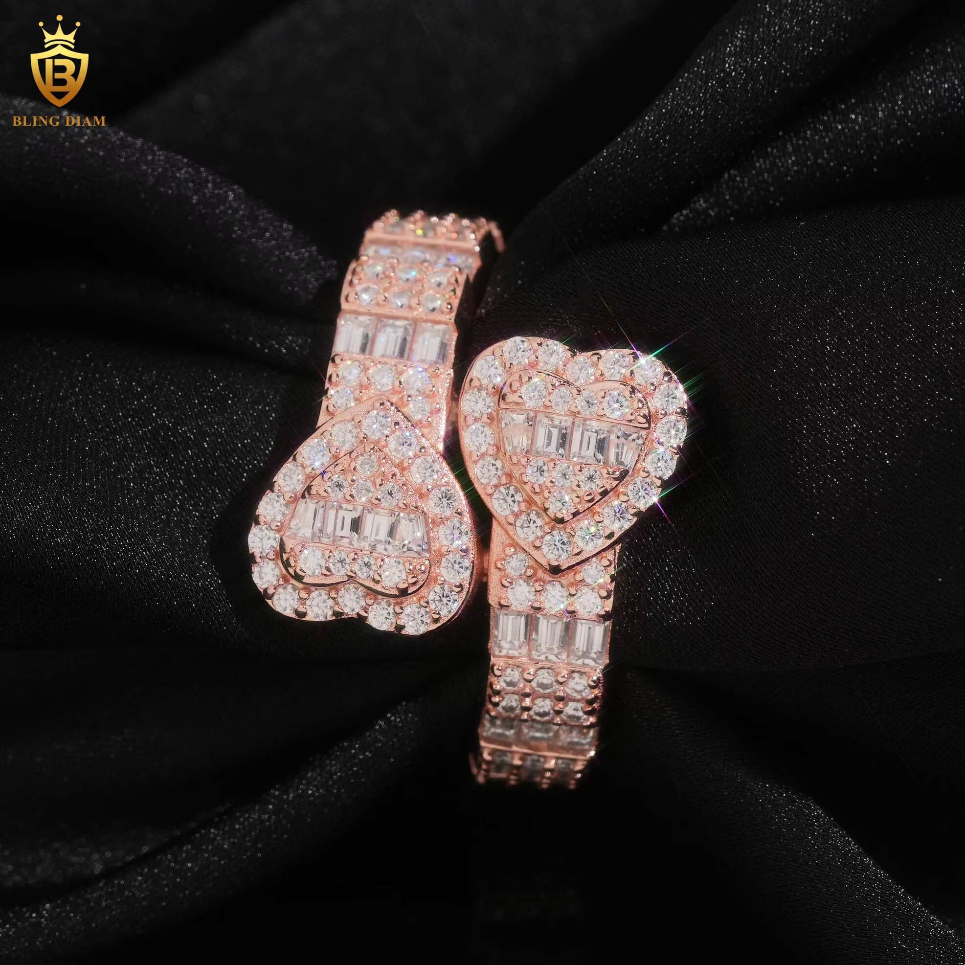 High Quality Hiphop 925 Sterling Silver Rings Engagement Heart Moissanite Ring D VVS Fine Moissanite Jewelry Iced Out Ring Men