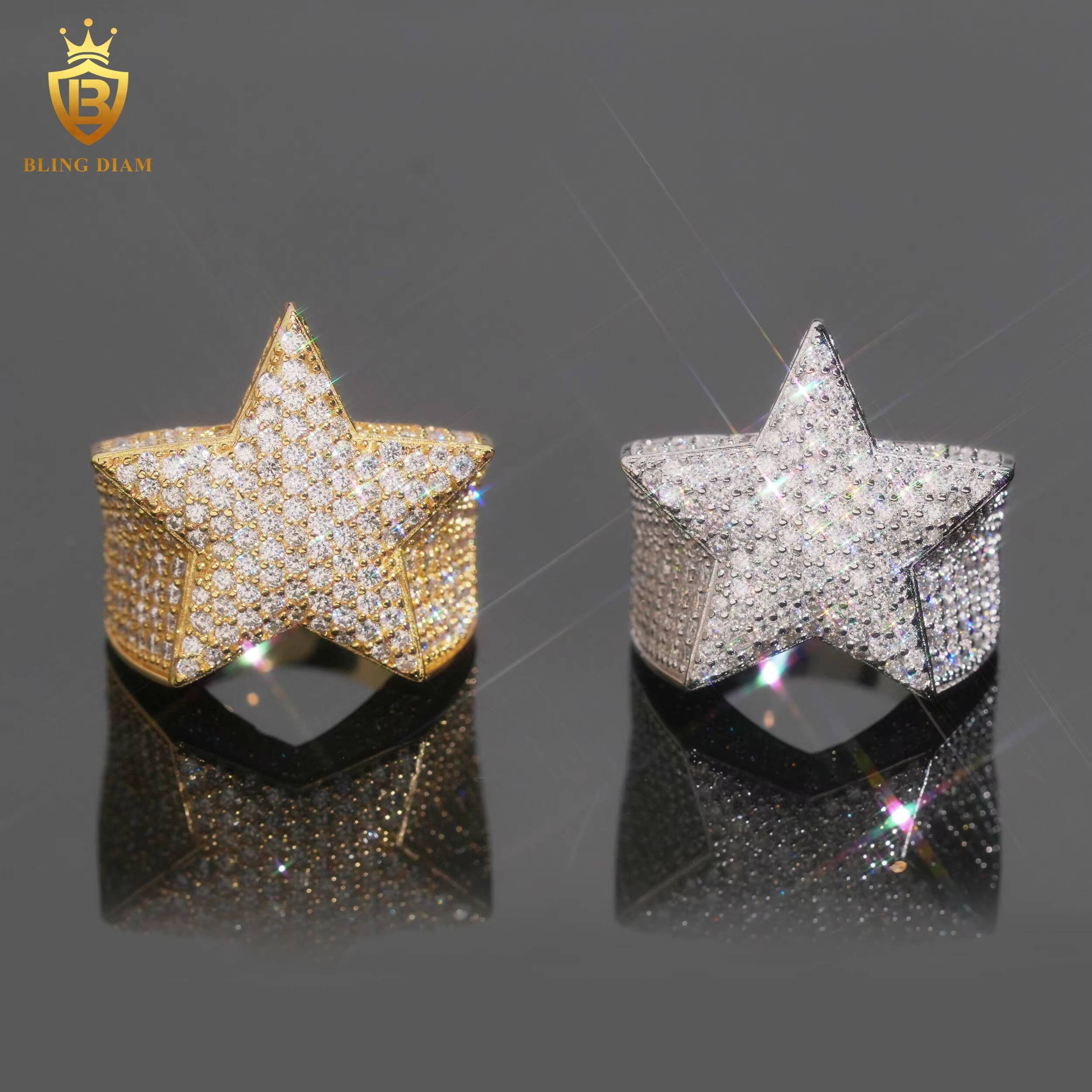 Wholesale Price Iced Out Hip Hop Jewelry 925 Silver Vvs Moissanite Ice Out Mens Star Cuban Rings GRA Certificate