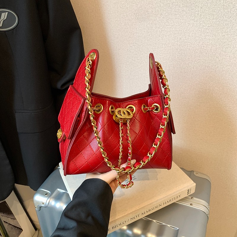 designer bag 2026 New Women's Viral Quilted Chain Bucket Bag, Large Capacity Shoulder Underarm Purse, Motorcycle Style Crossbody Handbag