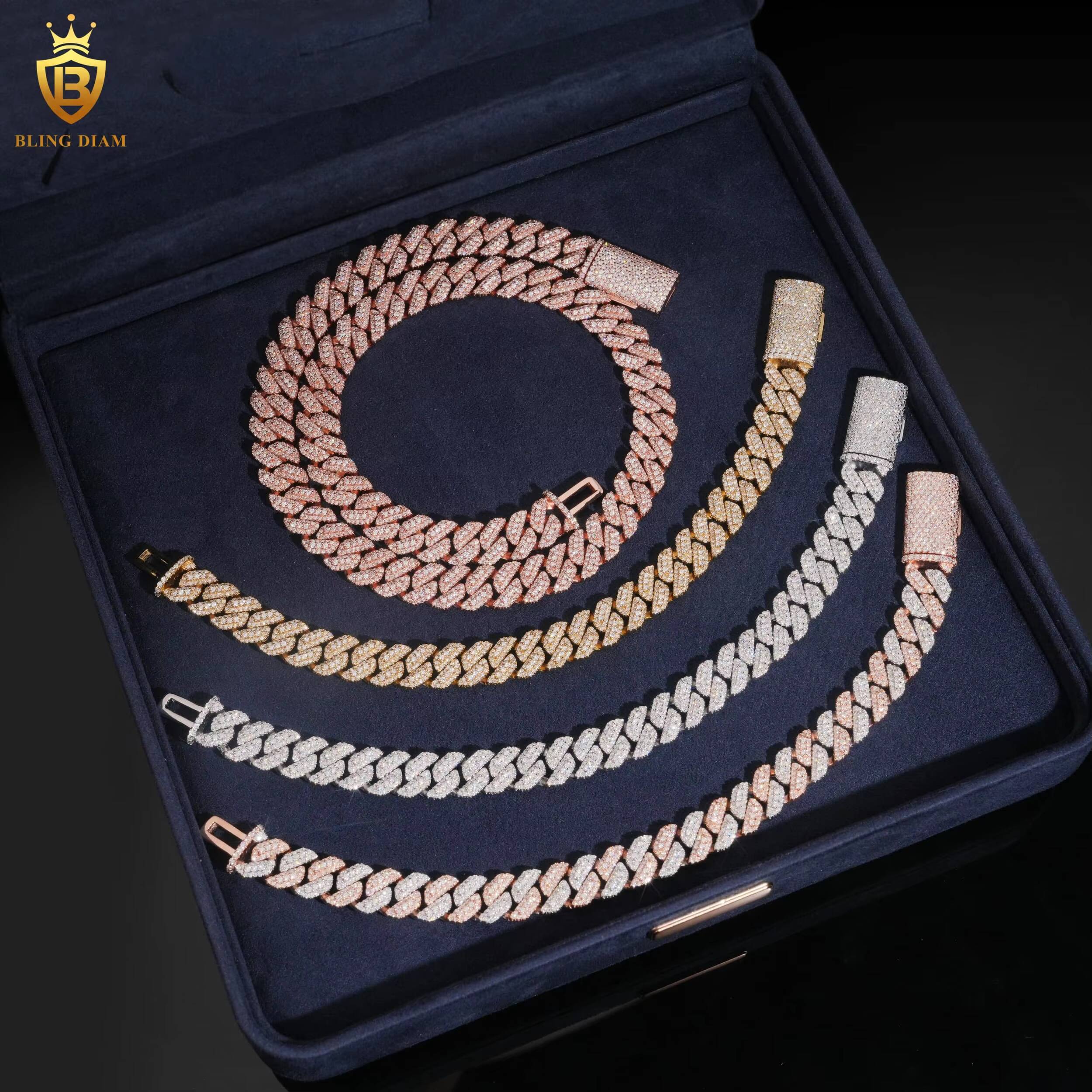 Hot Sale Moissanite Jewelry 10mm 925 Silver Chain Moissanite Cuban Link Chain Bracelet Men Hip Hop Style Pass Diamond Tester GRA