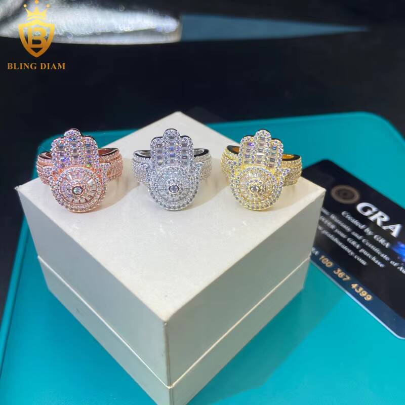 Hot Sale Hip Hop Style 925 Silver Rings Mens Iced Out Moissanite Jewelry High Quality Moissanite Diamond Rings Pass Diamond Test