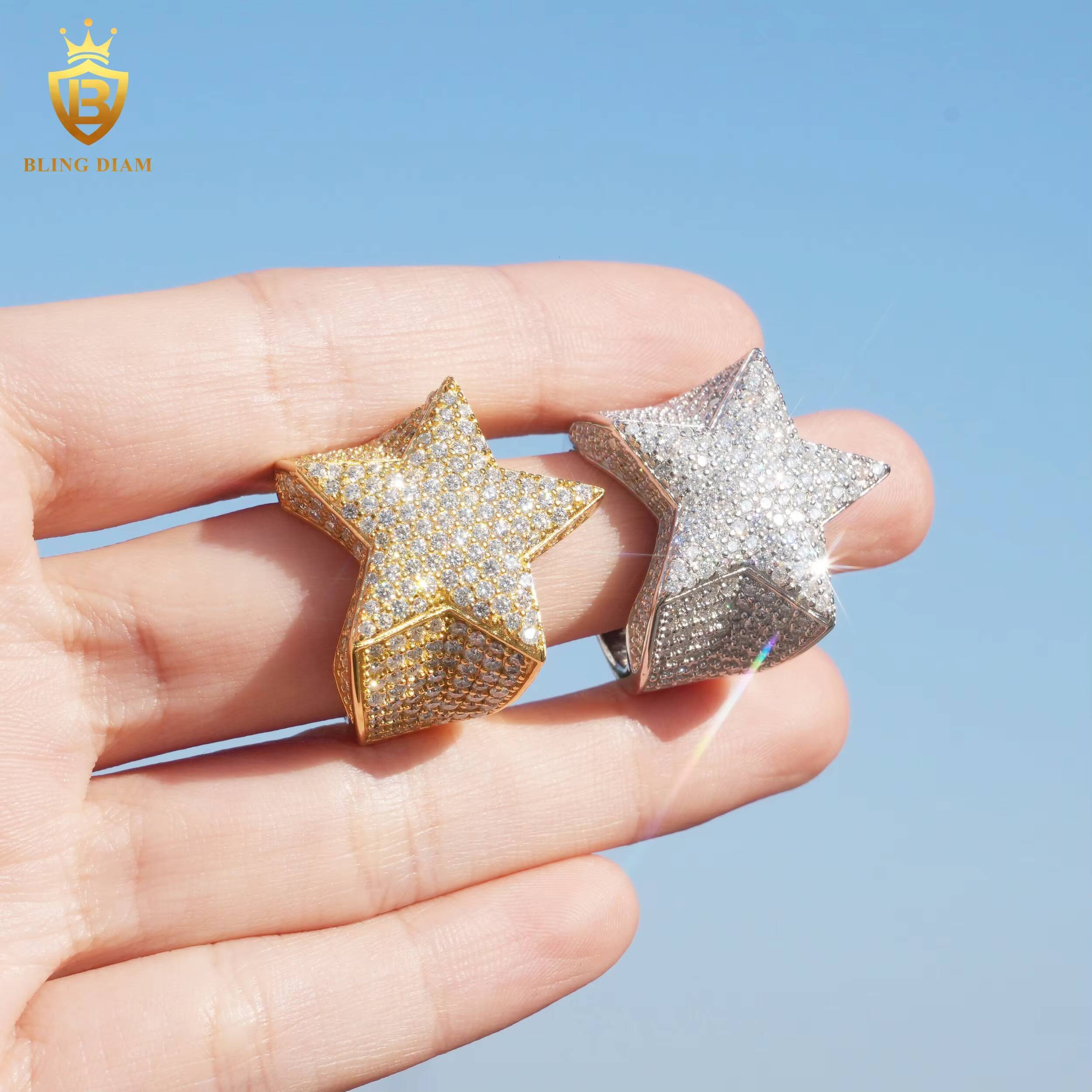 Wholesale Price Iced Out Hip Hop Jewelry 925 Silver Vvs Moissanite Ice Out Mens Star Cuban Rings GRA Certificate