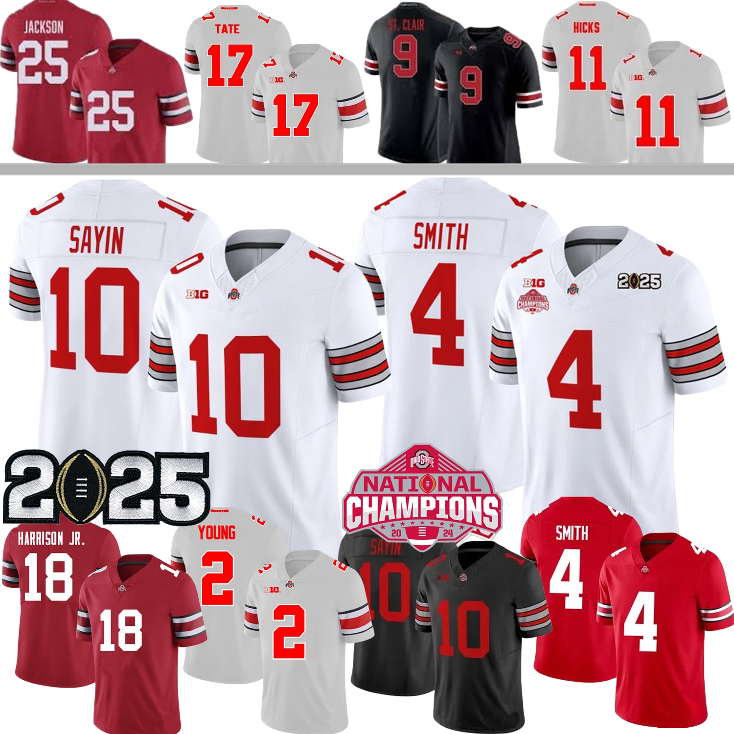 Ohio States Football Jersey College Jeremiah Smith Julian Sayin Chris Henry Jr. Bo Jackson Brandon Inniss C.J. Hicks Tate George St. Clair Stroud Downs Harrison Jr. Bell