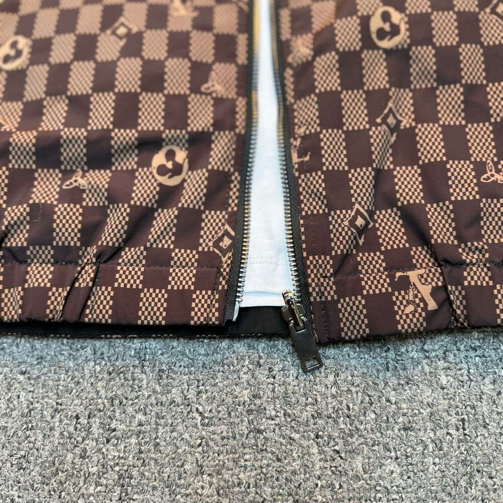 Men's 2026 Autumn Reversible Hooded Jacket Checker Monogram Print Lightweight Windbreaker Casual Versatile Water Resistant Outerwear For Daily St