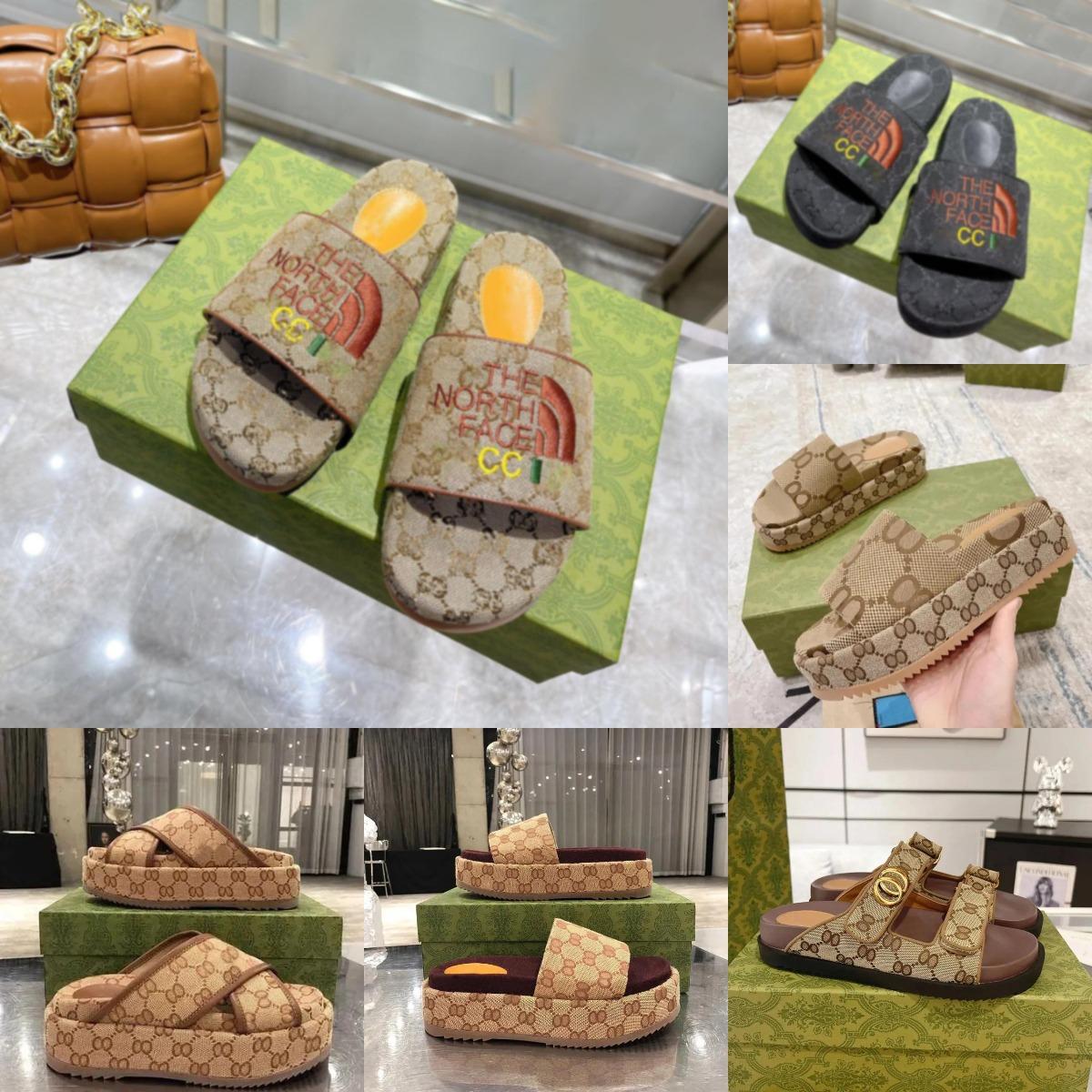 Designer luxury fashion slippers Sandals sliders embroidered canvas Flat Mules Platform Embroidered Linen High Heel Sandal platform Shoes