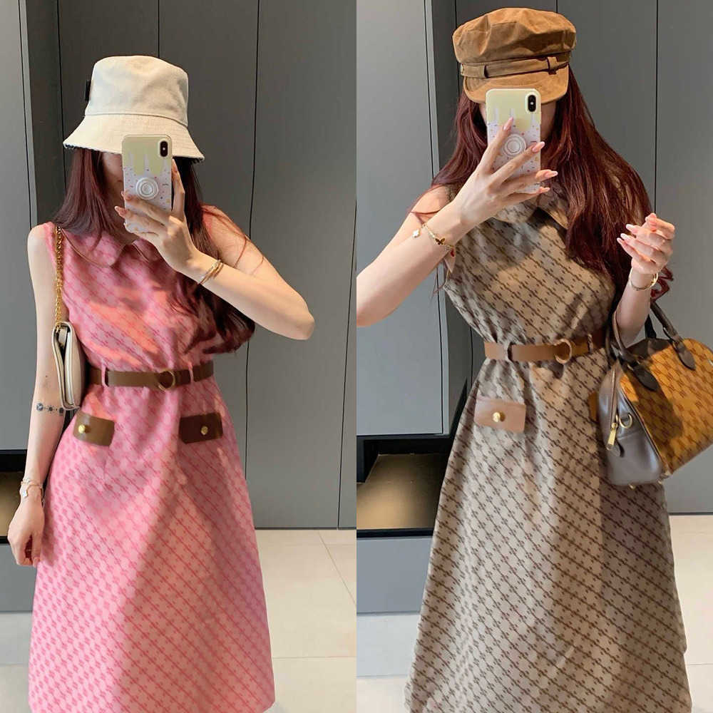 Women Designer Dress letter jacquard Metal belt Waist silm Dress Sleeveless Fashion Street Sexy Womes Party Clothes