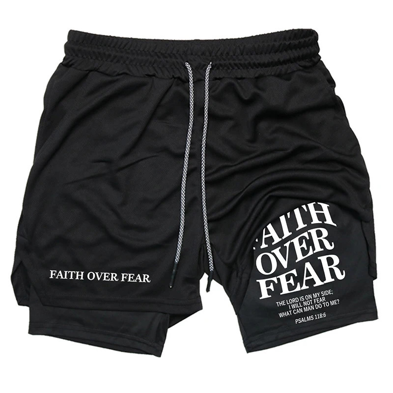 Print 2 in 1 Running Workout Shorts for Men Christian Gym Athletic Performance Shorts with Phone Pocket Towel Loop Activewear 260421