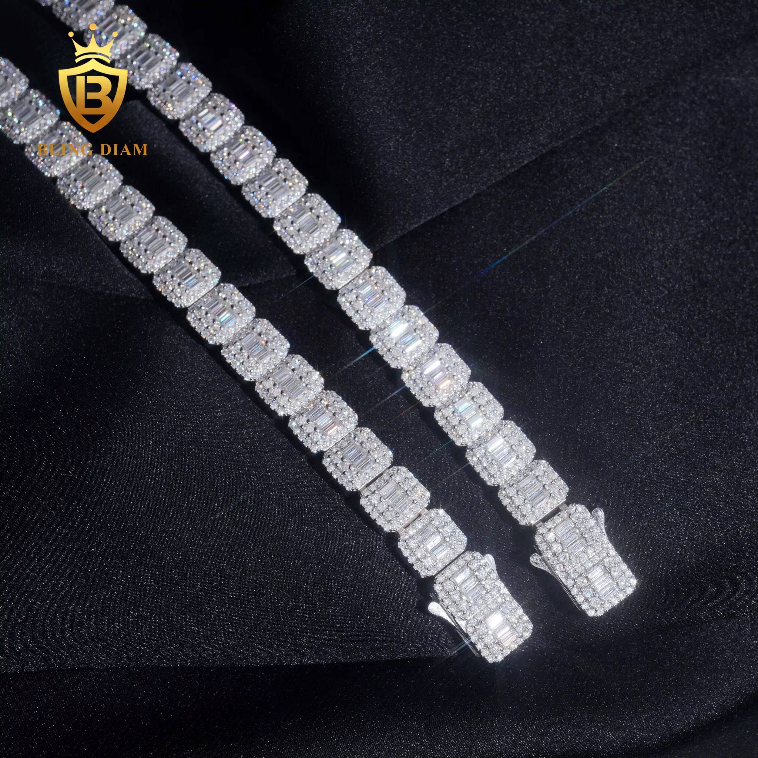9mm Hip Hop Jewelry 925 Silver Vvs Moissanite Emerald Cut Tennis Chain Link Square Iced Out Bracelet Pass Diamond Test