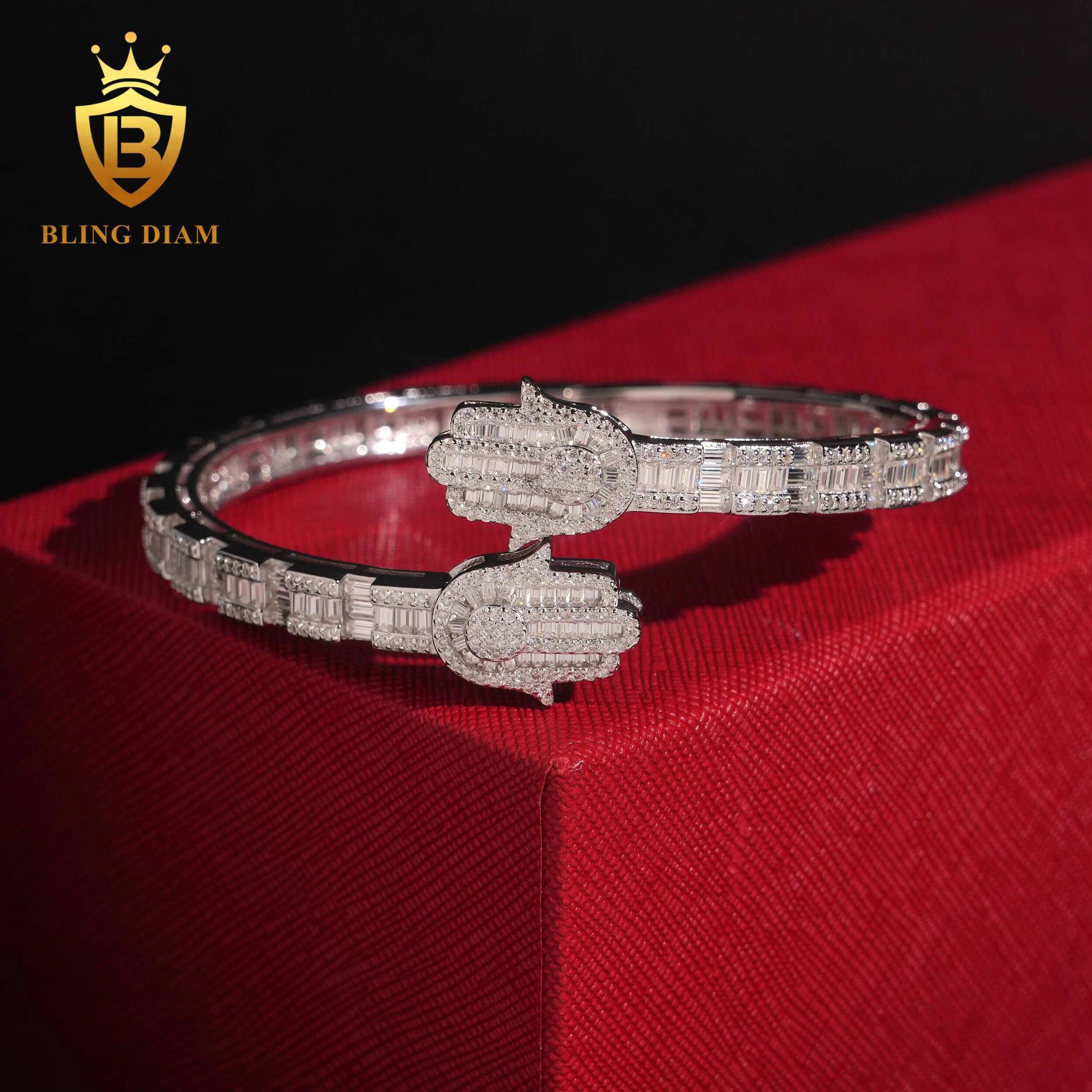 Hot Saling Fine Jewelry Bangles 925 Sterling Silver Iced Out VVS1 Moissanite Hip Hop Style Bracelet Pass Diamond Tester with GRA
