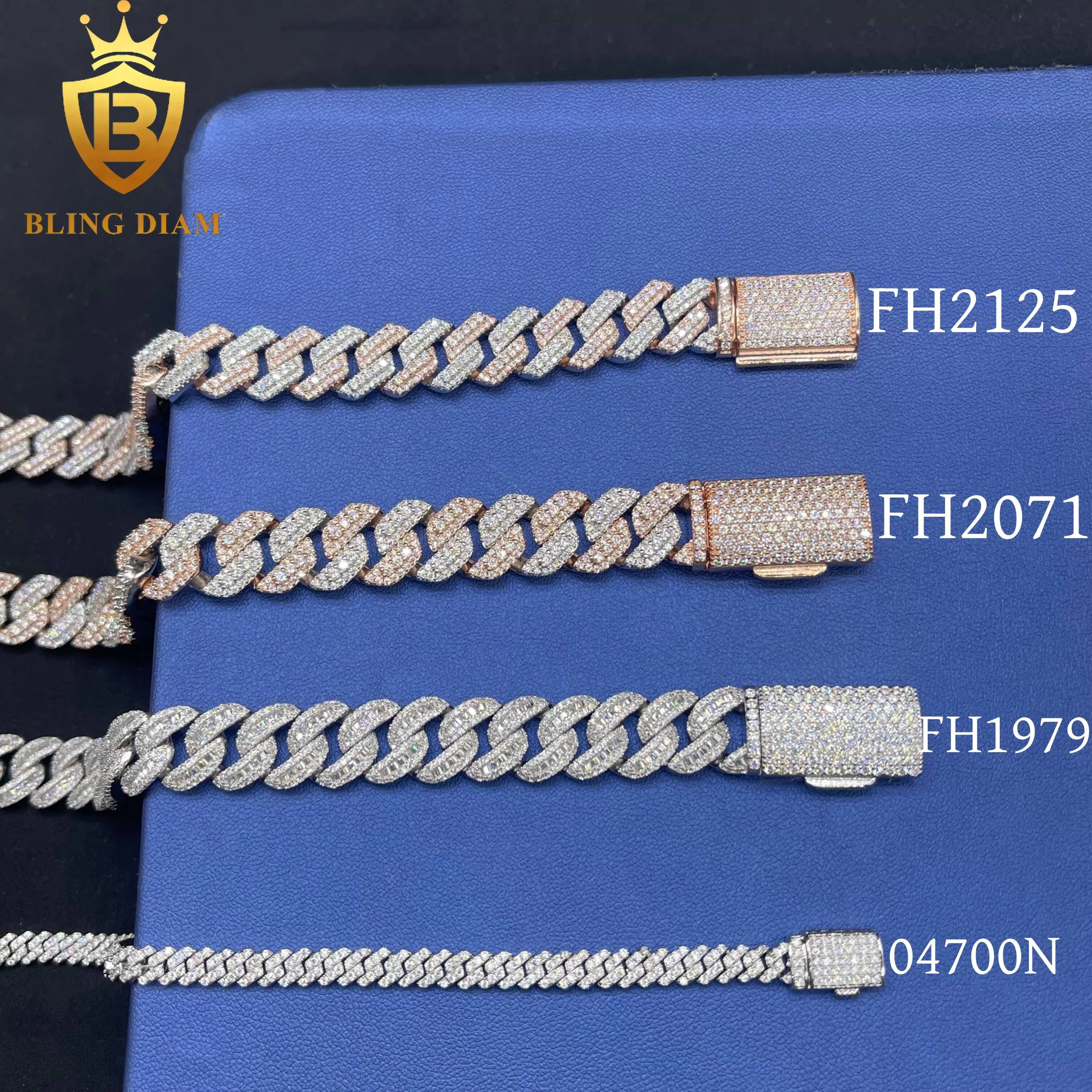 Hip Hop Jewelry Iced Out Rose Gold Two Tone Color Miami Cuban Link Chain and Bracelet Set for Men Moissanite 925 Sterling Silver