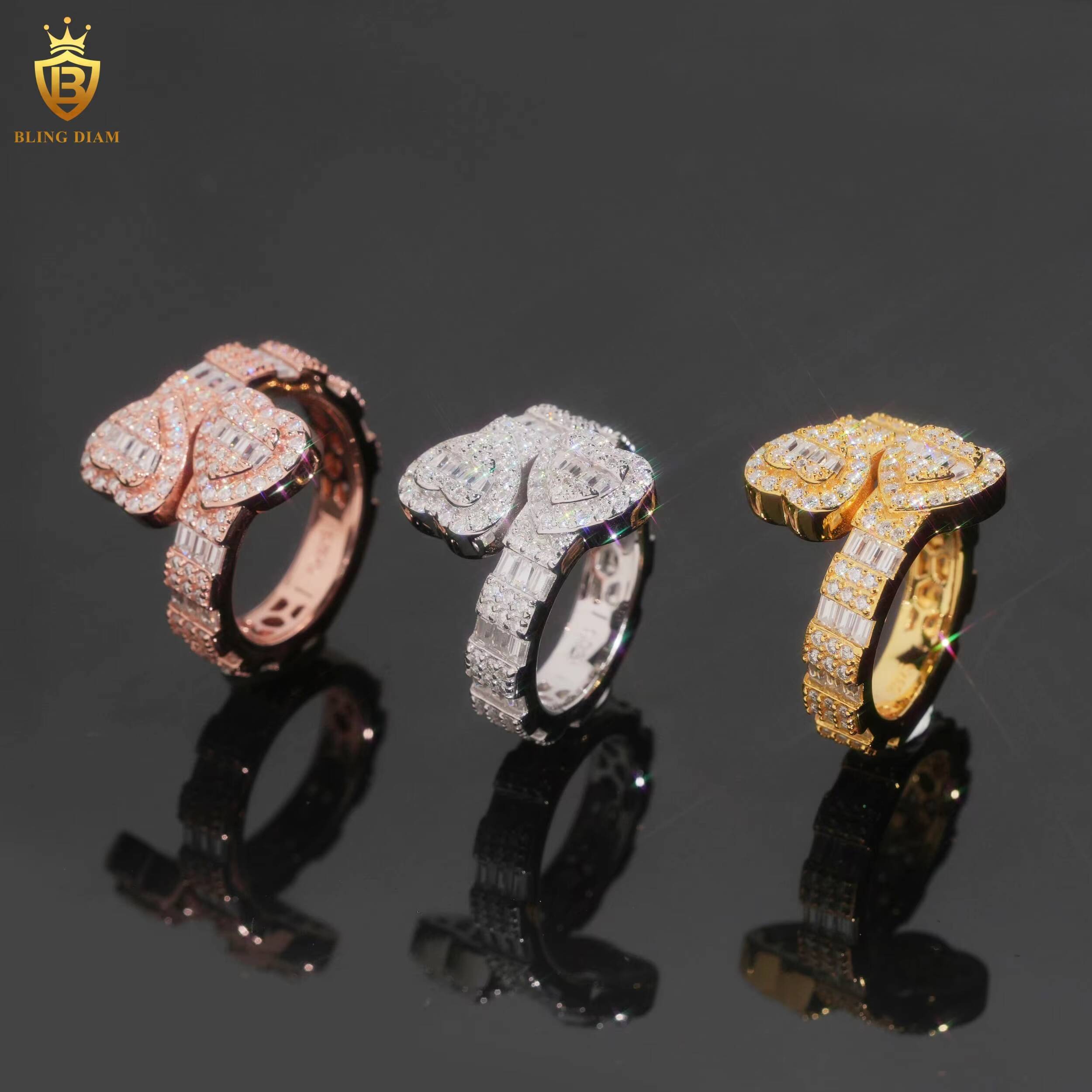 High Quality Hiphop 925 Sterling Silver Rings Engagement Heart Moissanite Ring D VVS Fine Moissanite Jewelry Iced Out Ring Men