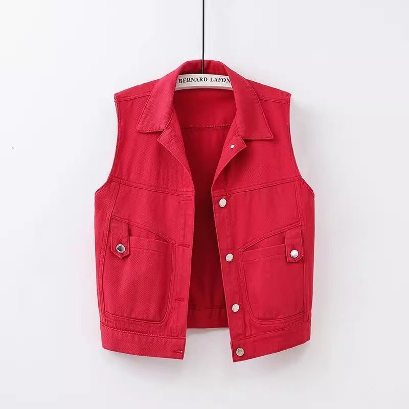 Colorful denim vest for women short style spring and autumn 2025 model lapel collar sleeveless jacket slimfit outerwear 251010 - view 7