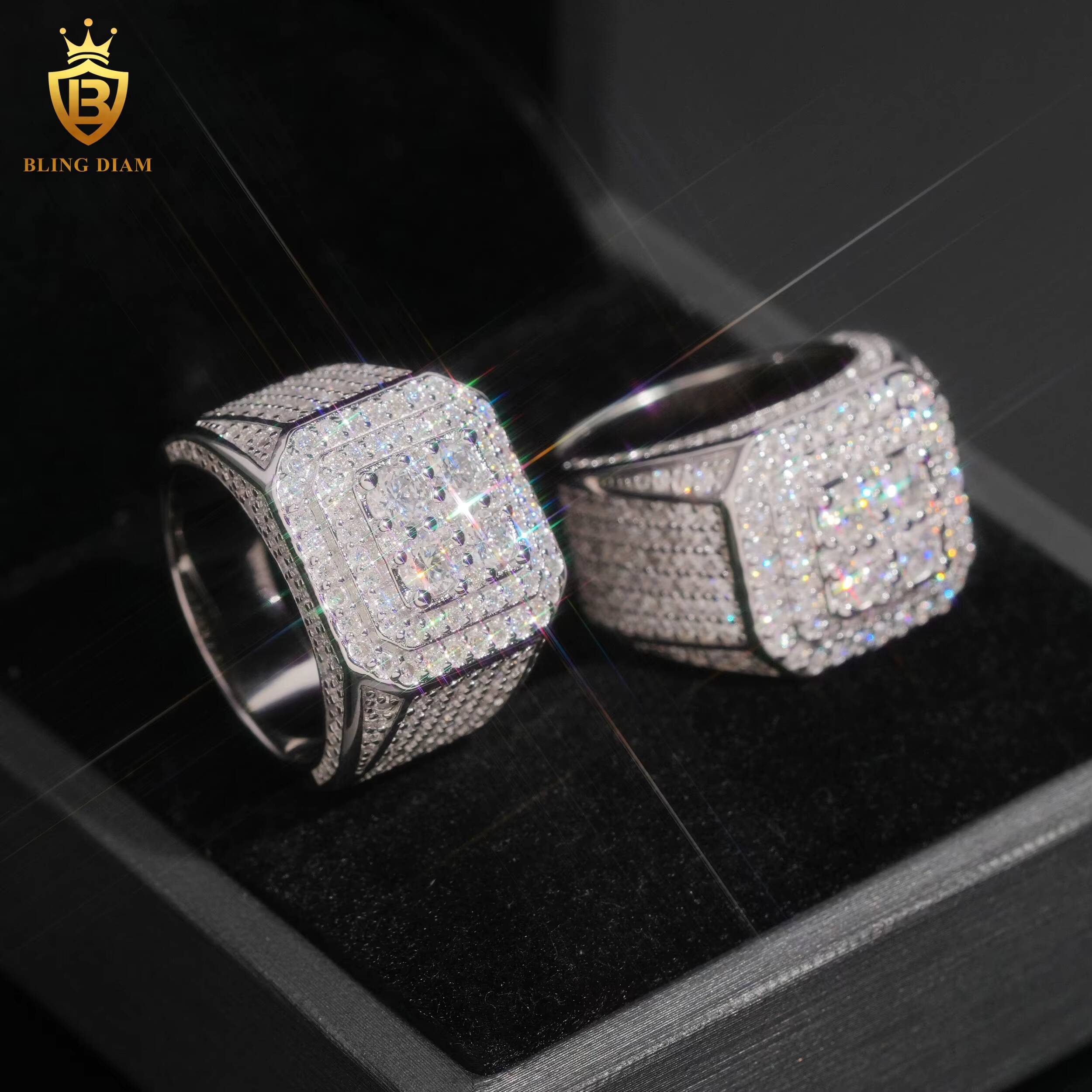 Fashion 925 Silver Moissanite Rings for Men Iced Out Moissanite Hip Hop Jewelry High Quality Diamond Pass Diamond Test with GRA
