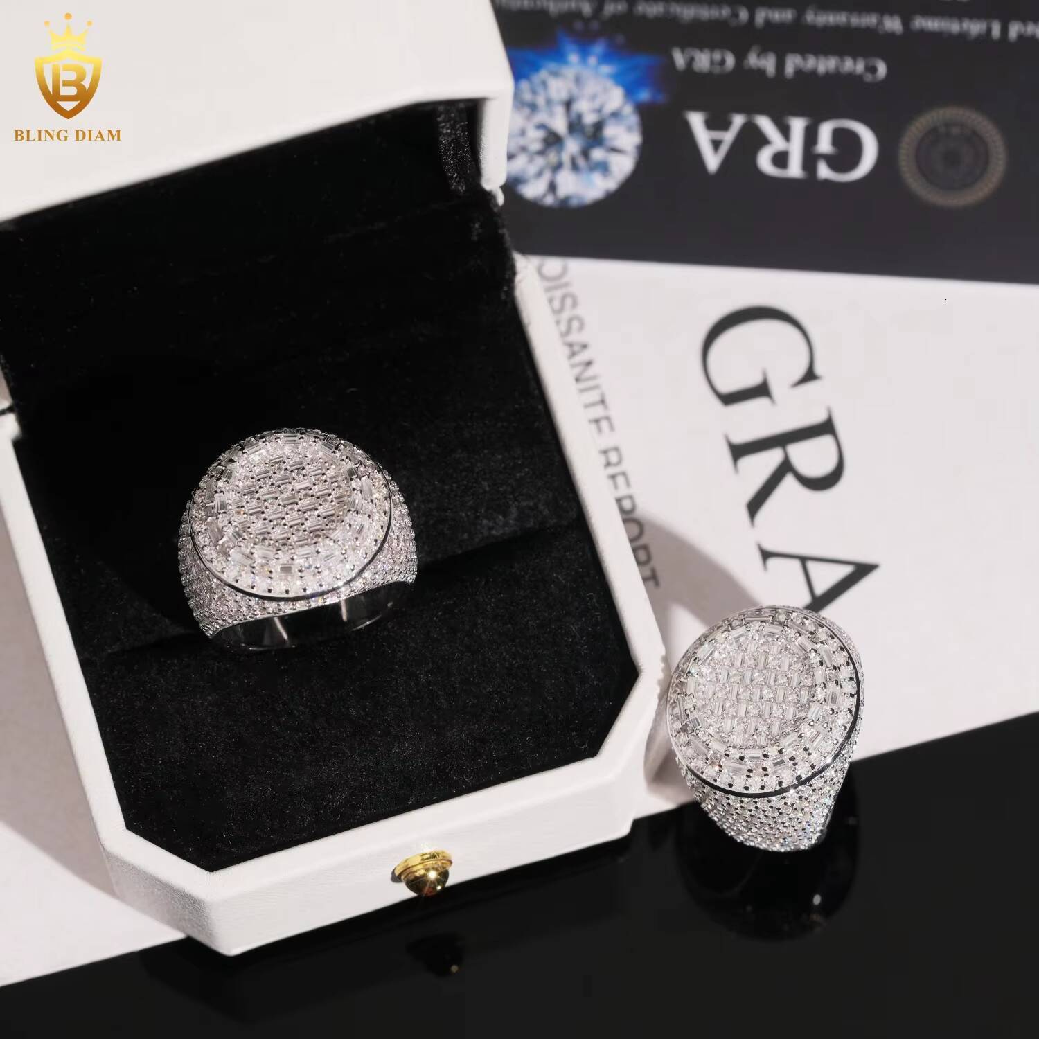 Rapper Hip Hop Custom Iced Out Men Ring VVS Moissanite 925 Sterling Silver Rings Diamond Jewelry Ring