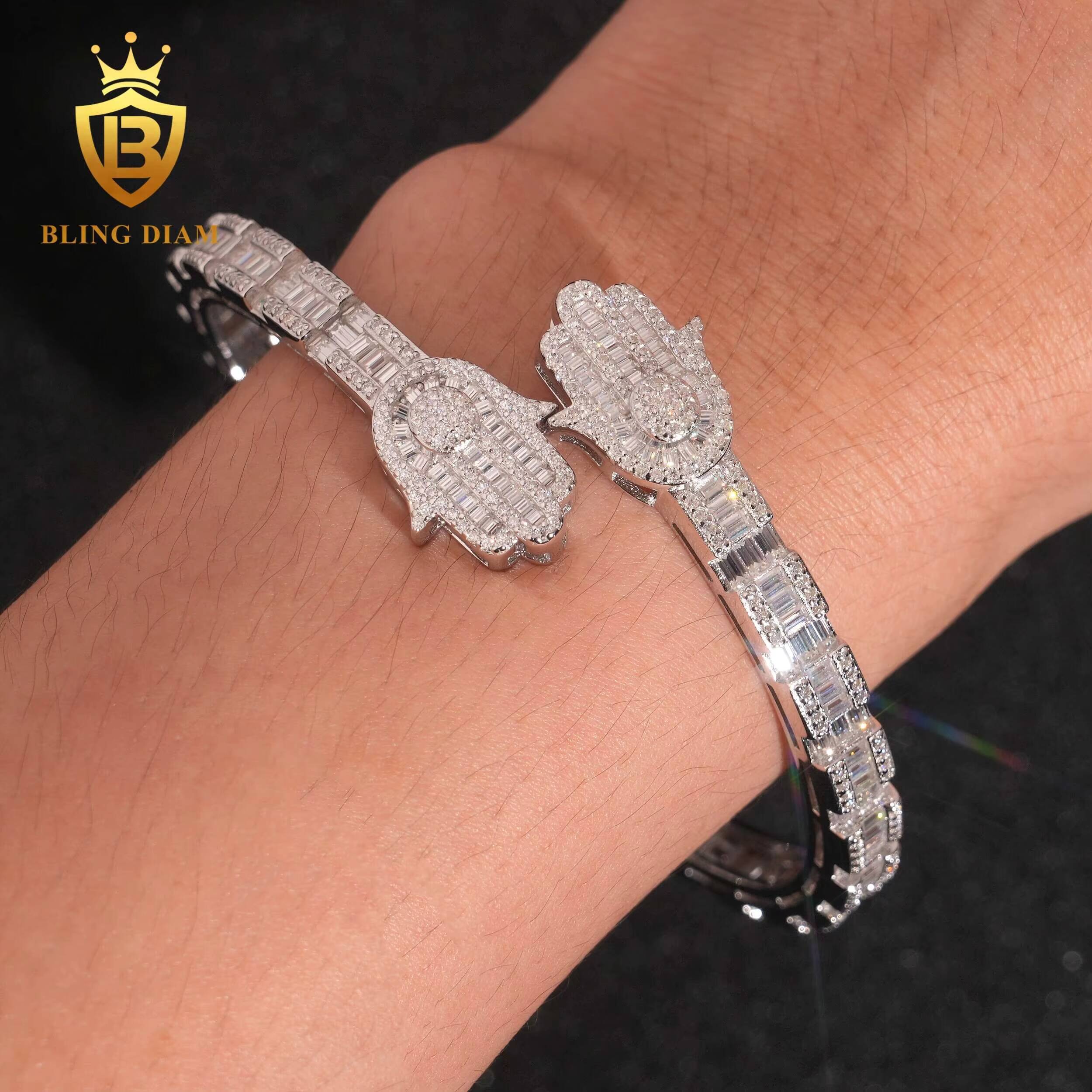 Hot Saling Fine Jewelry Bangles 925 Sterling Silver Iced Out VVS1 Moissanite Hip Hop Style Bracelet Pass Diamond Tester with GRA