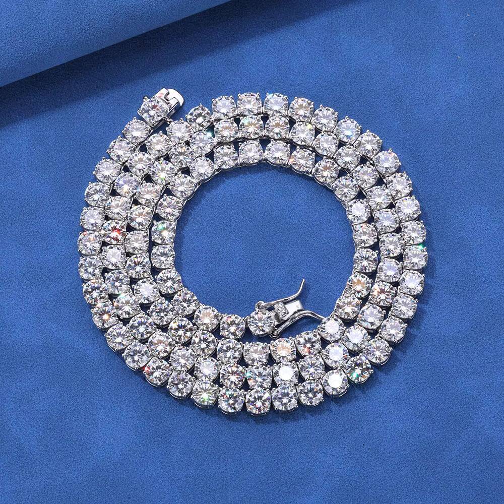 NUOYA Fine Jewelry VVS Moissanite Tennis Chain Womens 6mm 925 Sterling Silver Iced Out Diamond Tennis Chain Necklace for Gift