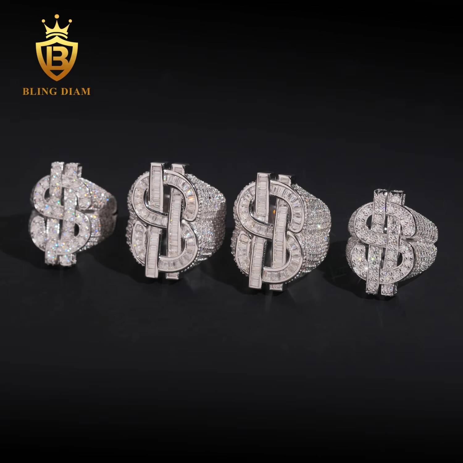 Hip-Hop Jewelry Men Dollar Sign Eternity Rings 925 Sterling Silver Ice Out Vvs Moissanite Fully Diamond
