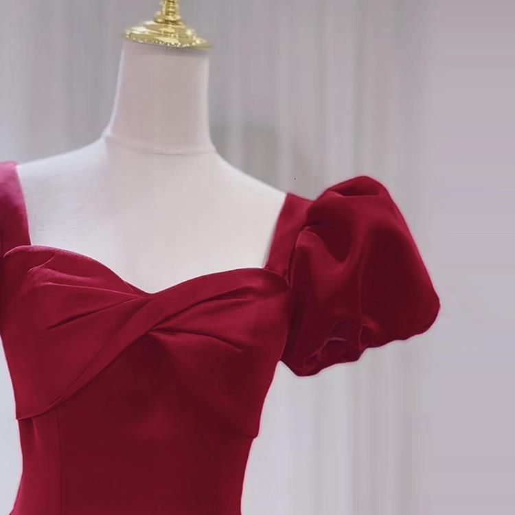 Brides Toast Dress Spring Satin Red French Style Engagement Long Wedding Reception Elegant Evening Gown for Women 240314