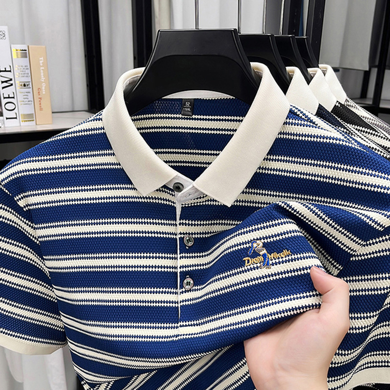 Turn-down Collar Pineapple Pattern Thin Men's Summer Business Designer Hoodie Casual Fashion Striped Short Designer T-shirt Sleeve Polo Shirt Bre