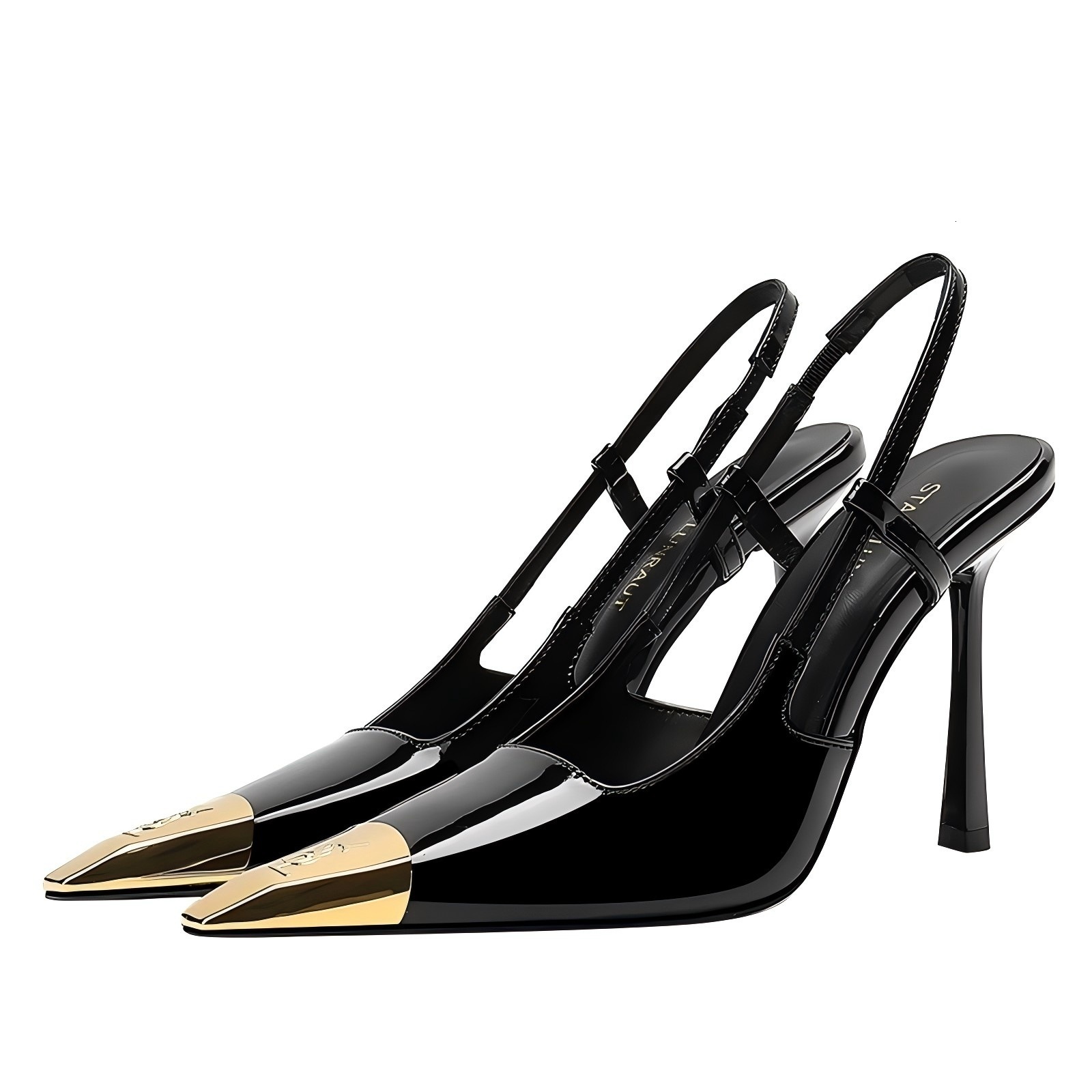 Autumn New Metal Backless Sandals For Women Black Sexy Single Shoes Thin Heel Shallow Mouth Closed Toe High Heels