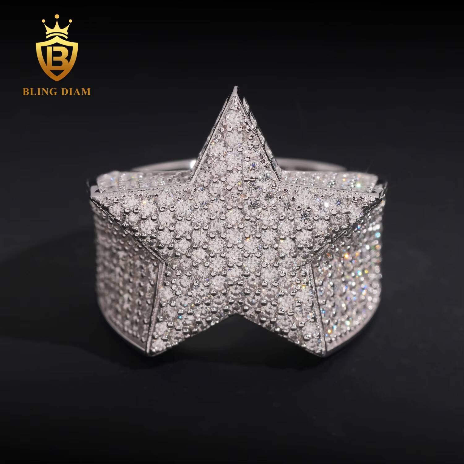 Hip Hop Style Fine Jewelry Iced Out 925 Sterling Silver VVS Moissanite Diamond Star Ring With GRA Certificate Men Women