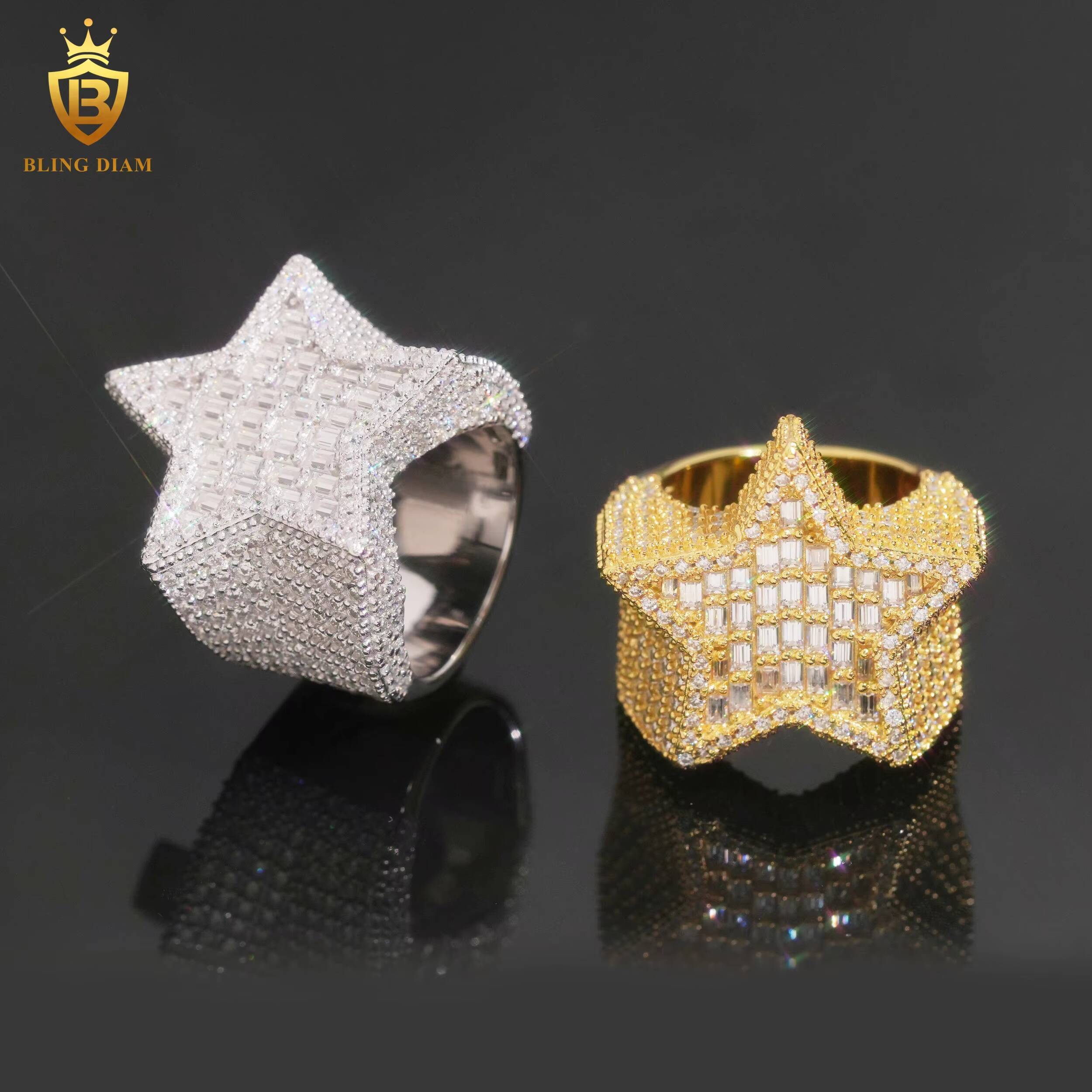 Hip Hop Instock Moissanite Iced Out Ring 925 Sterling Silver Moissanite Ring Diamond Star Ring Pass Diamond Tester Men
