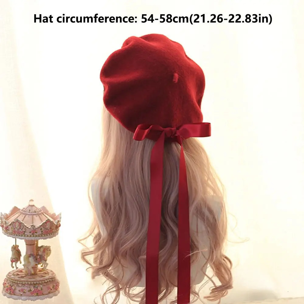 Fashion Lolita Japanese Style Beret Hat Sweet Handmade Winter Berets Lacebow Woolen Artist Women Girls 260420