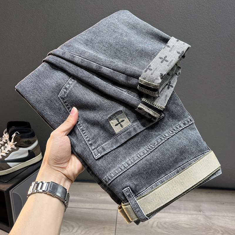 High-end Luxury New Denim Loose Jeans In Blue Thin Fabric With Embroidery Stretchy Slim-fit Skinny Pants For Men Casual And Designer Versatile Trendy 