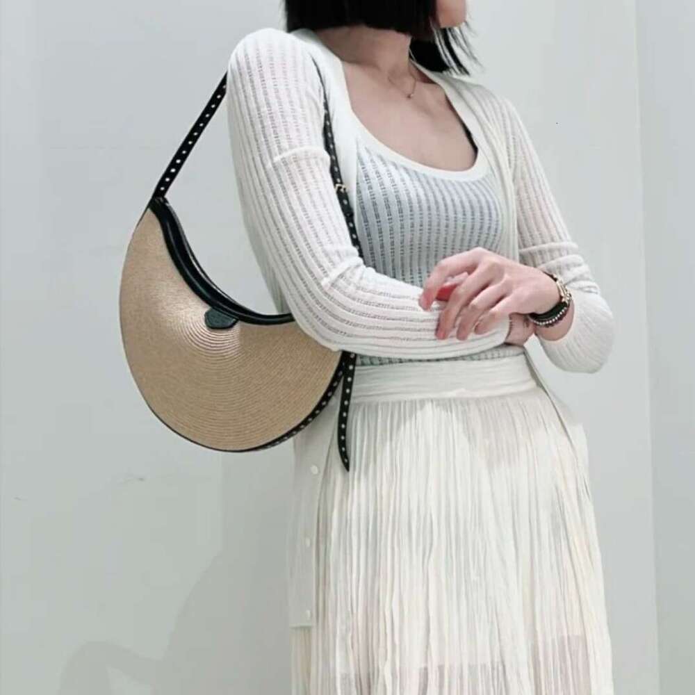 Straw Leather Crescent Bag Women Summer Beach Vacation Casual Shoulder Handbag Trendy Bohemia Lightweight Daily Travel Fashion SENYY