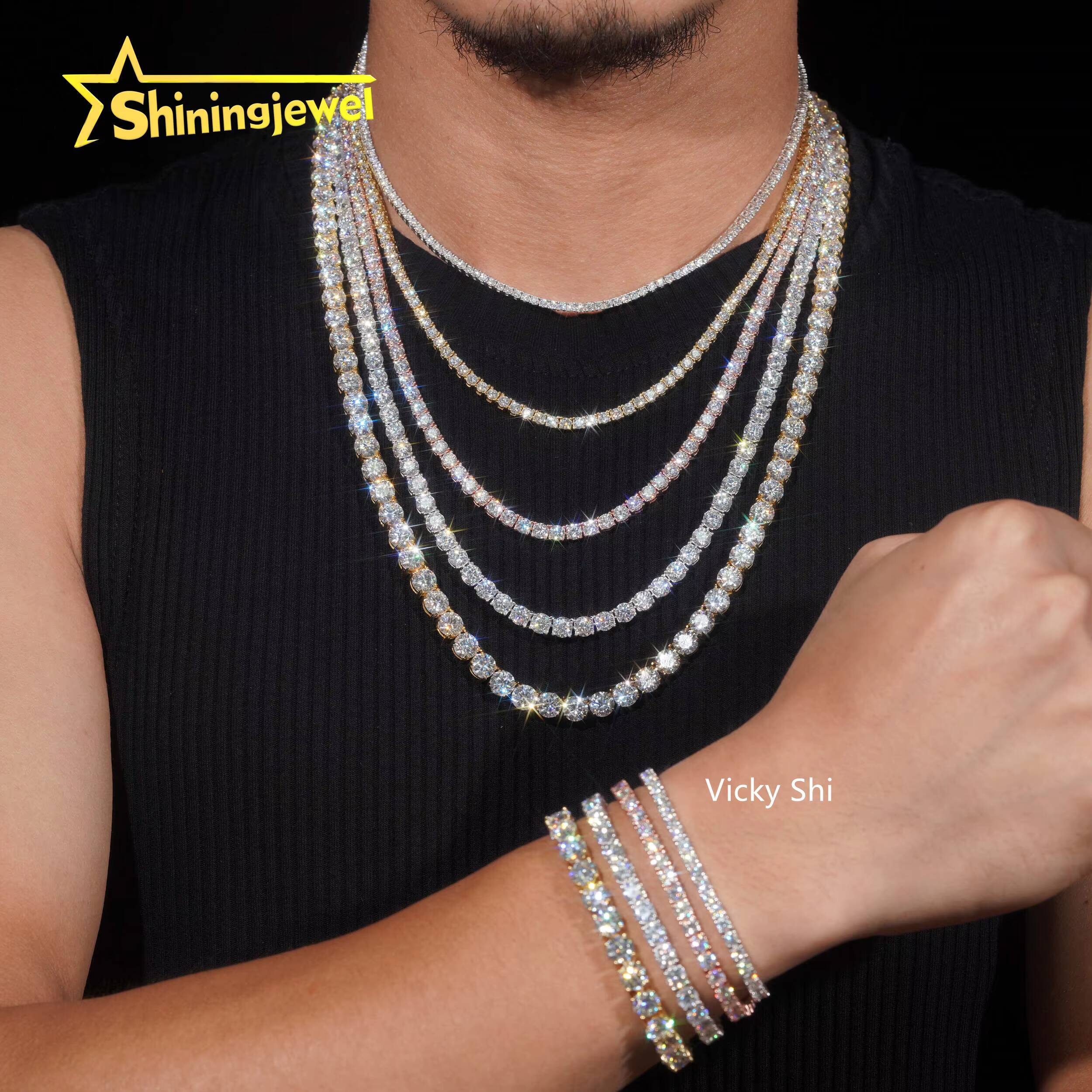 GRA Certificated 925 Silver 2MM to 5MM Moissanite Tennis Chain Men Fine Jewelry Moissanite Tennis Necklace Pass Diamond Tester