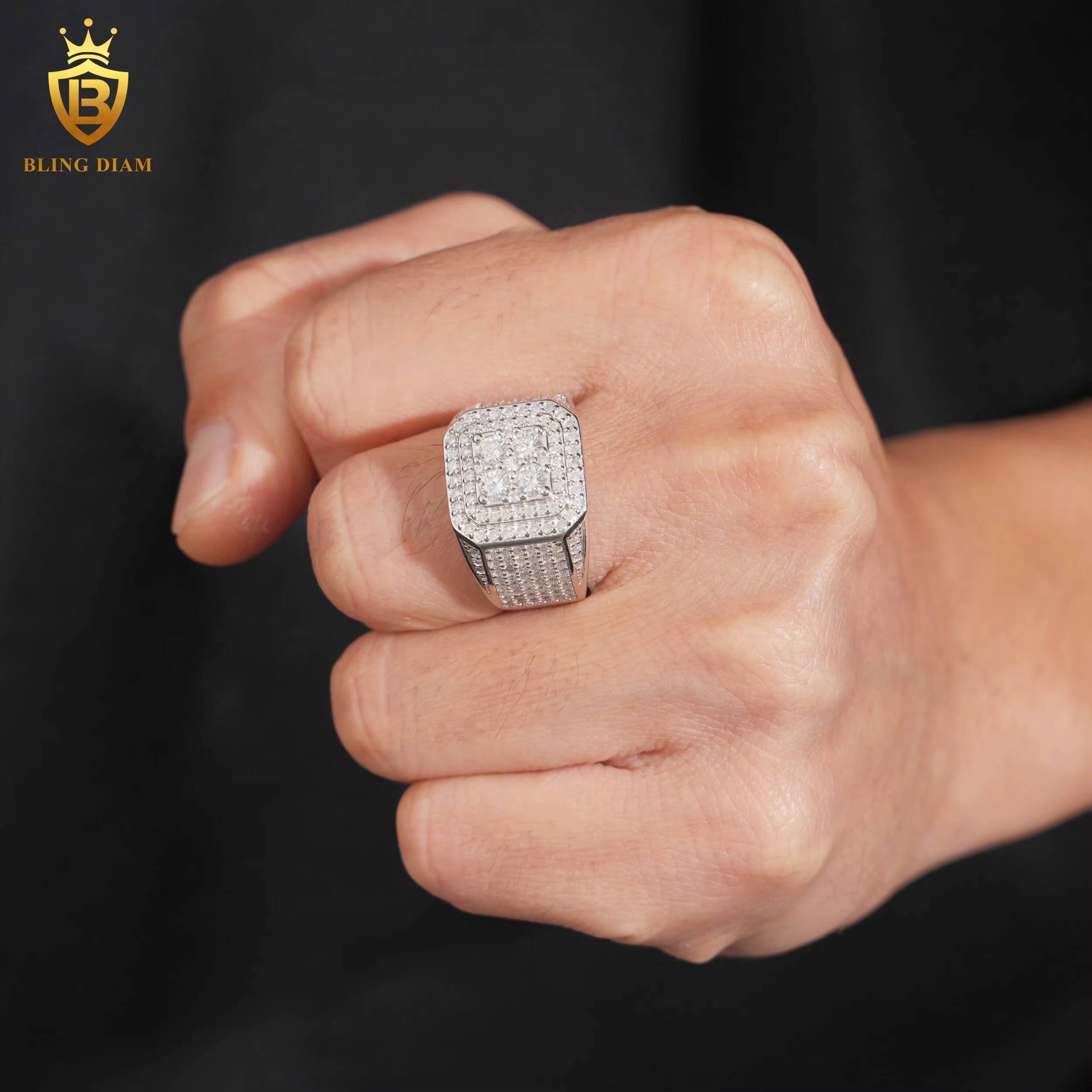 Fashion 925 Silver Moissanite Rings for Men Iced Out Moissanite Hip Hop Jewelry High Quality Diamond Pass Diamond Test with GRA