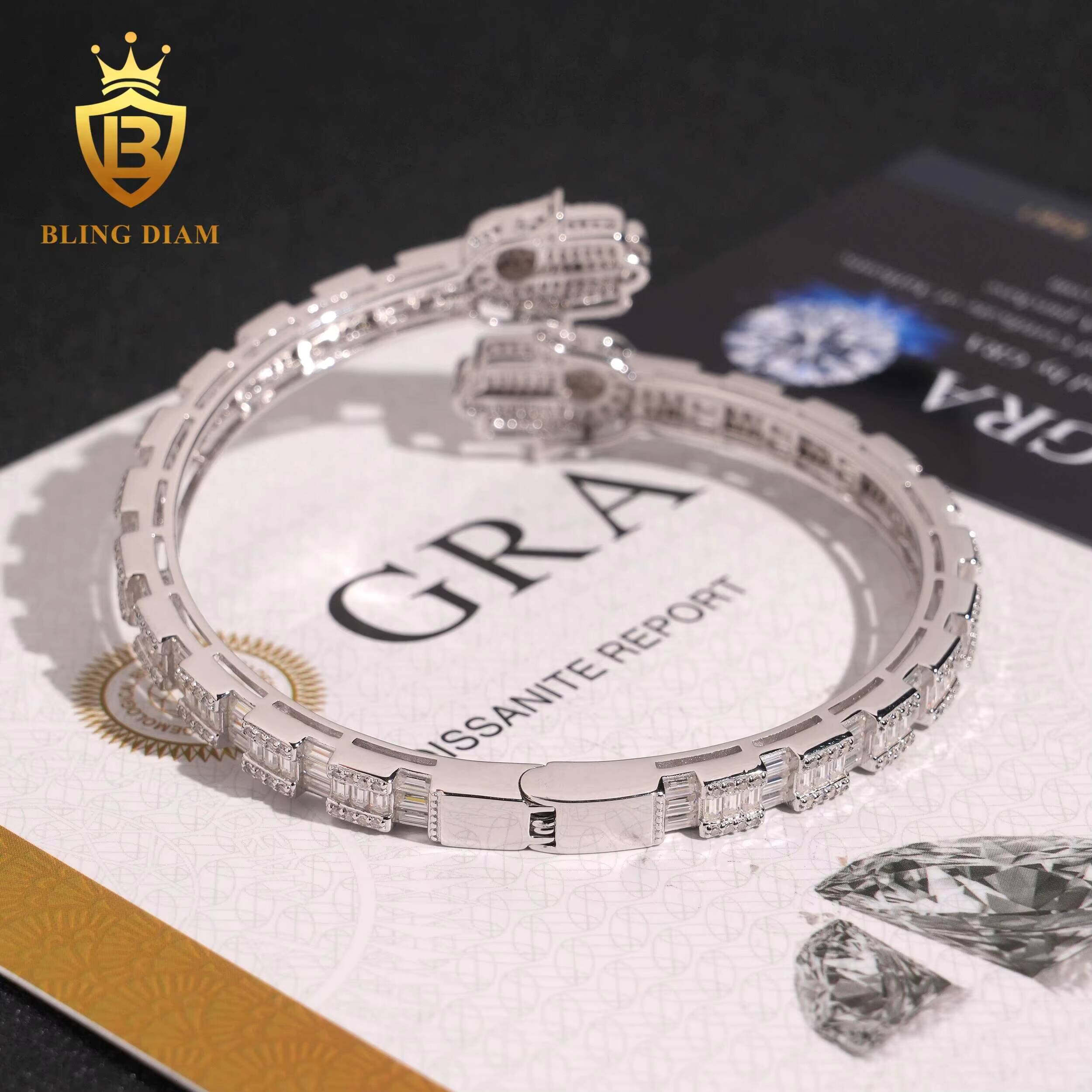 Hot Saling Fine Jewelry Bangles 925 Sterling Silver Iced Out VVS1 Moissanite Hip Hop Style Bracelet Pass Diamond Tester with GRA