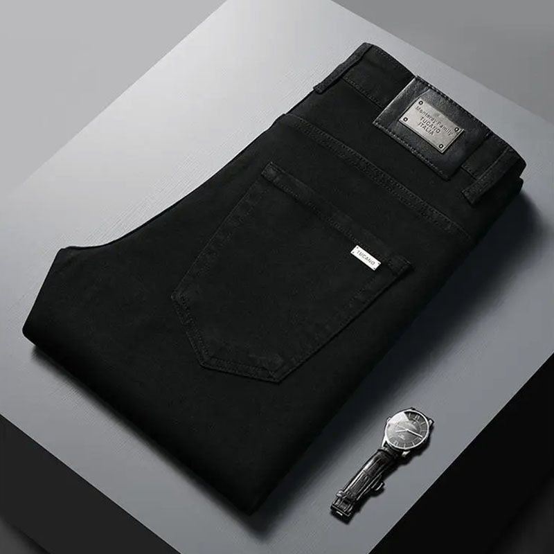 Pure Black Men's High-end Jeans Spring And Summer Slim Fit Style 2026 New Model Slim Fit Luxury Loose Straight Tube Elastic Casual Men's Des