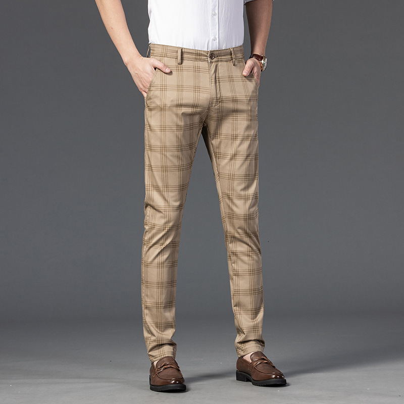 Male Designer's New Luxury Casual Pants, Men's Checkered Elastic Slim Fit Loose And Comfortable Business Straight Leg Pants Youth Fashion Tr