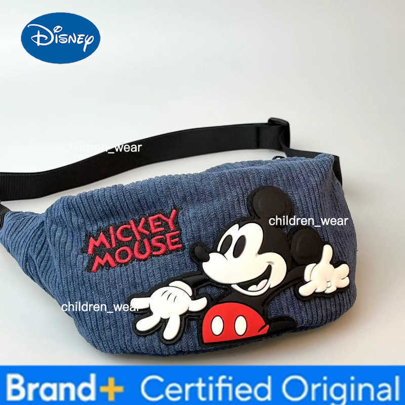 Disney 2026 New Mickey Mouse Corduroy Fanny Pack for Kids Cute Cartoon Waist Bag Adjustable Belt Crossbody Bag for Travel H260421