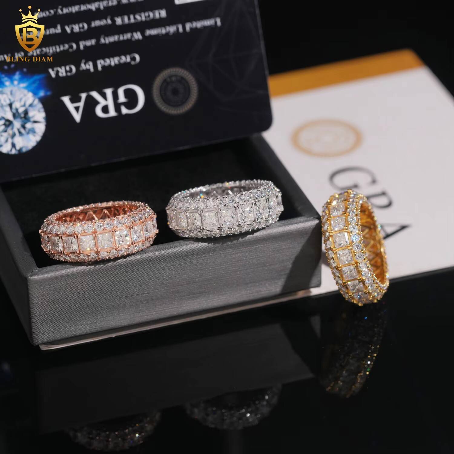 Rapper Rings for Men Hip Hop Style Jewelry 925 Sterling Silver Square Stone Design With Vvs Moissanite Iced Out Diamond