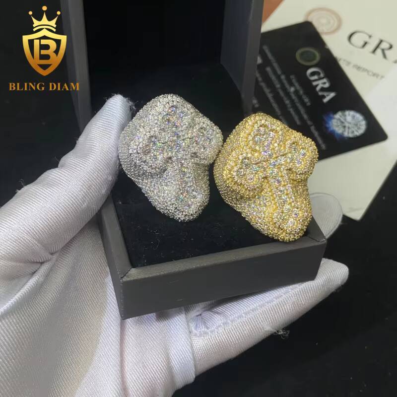 Fashion Cross S925 Moissanite Rings for Men Iced Out Moissanite Hip Hop Jewelry High Quality Diamond Pass Diamond Test with GRA