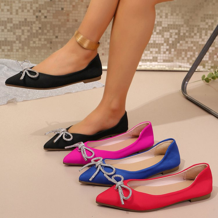 Women's New Flats Shoes, Apricot Flats, High-Quality Pu Leather, Cute Bow, Gorgeous Rhinestones, Comfortable Casual Work Clothins ddmythur