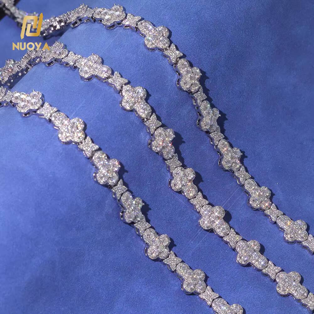 NUOYA Moissanite Jewelry Cross Star Shaped Design Diamond Chain Can Pass Diamond Test 925 Sterling Silver Necklace for Men Women