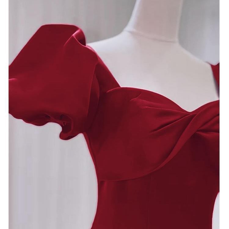 Brides Toast Dress Spring Satin Red French Style Engagement Long Wedding Reception Elegant Evening Gown for Women 240314