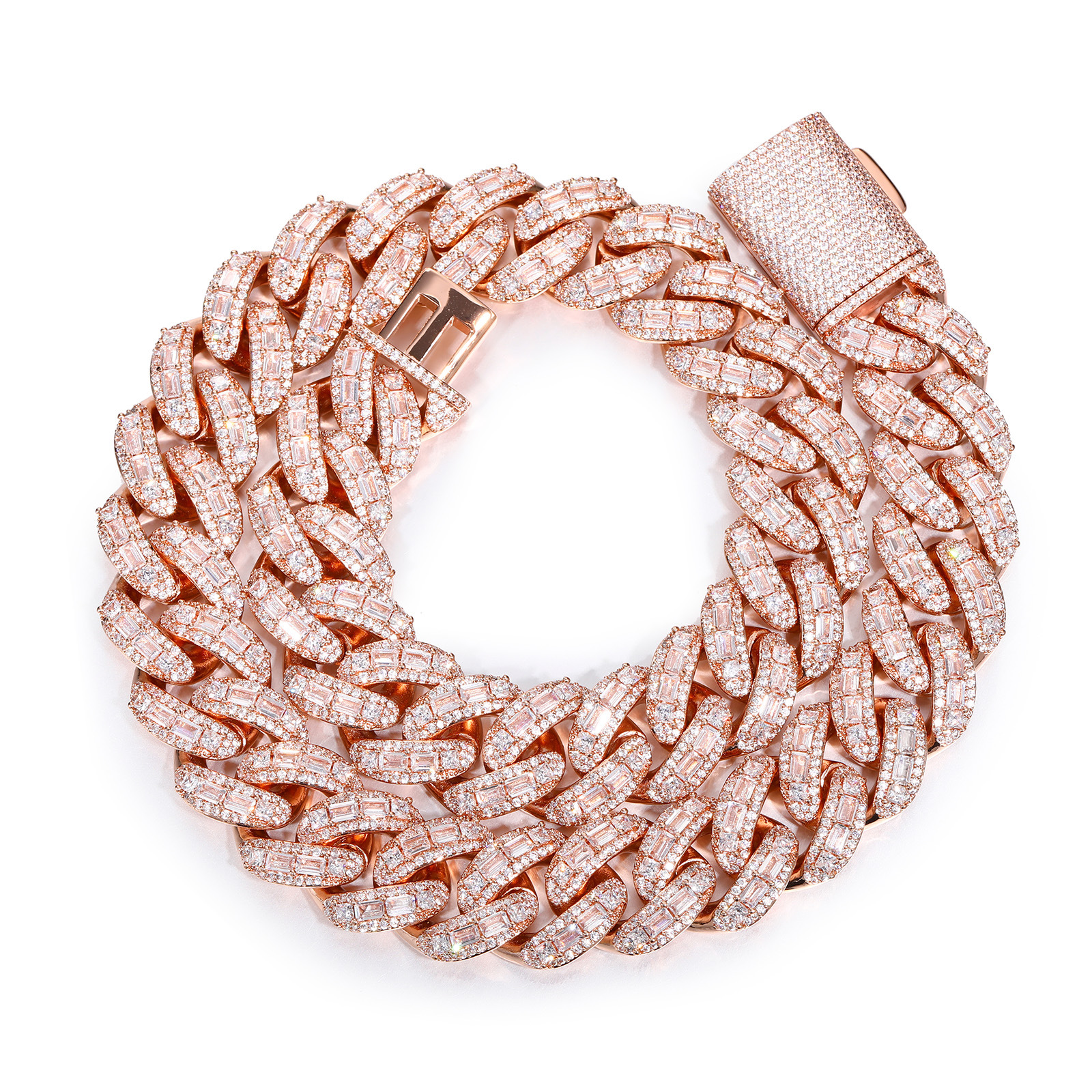 20mm Hip Hop Cuban Chain Necklace Rose Gold Plated TopBling 5A Round T Zircon Mix Mens Jewelry