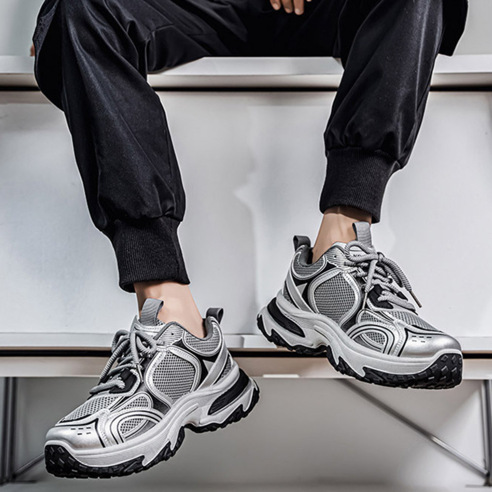 Women's White Chunky Sneakers Breathable Mesh Platform Dad Shoes Autumn New Mesh Men's Trendy Versatile Thick-Soled Height-Increasing Casual