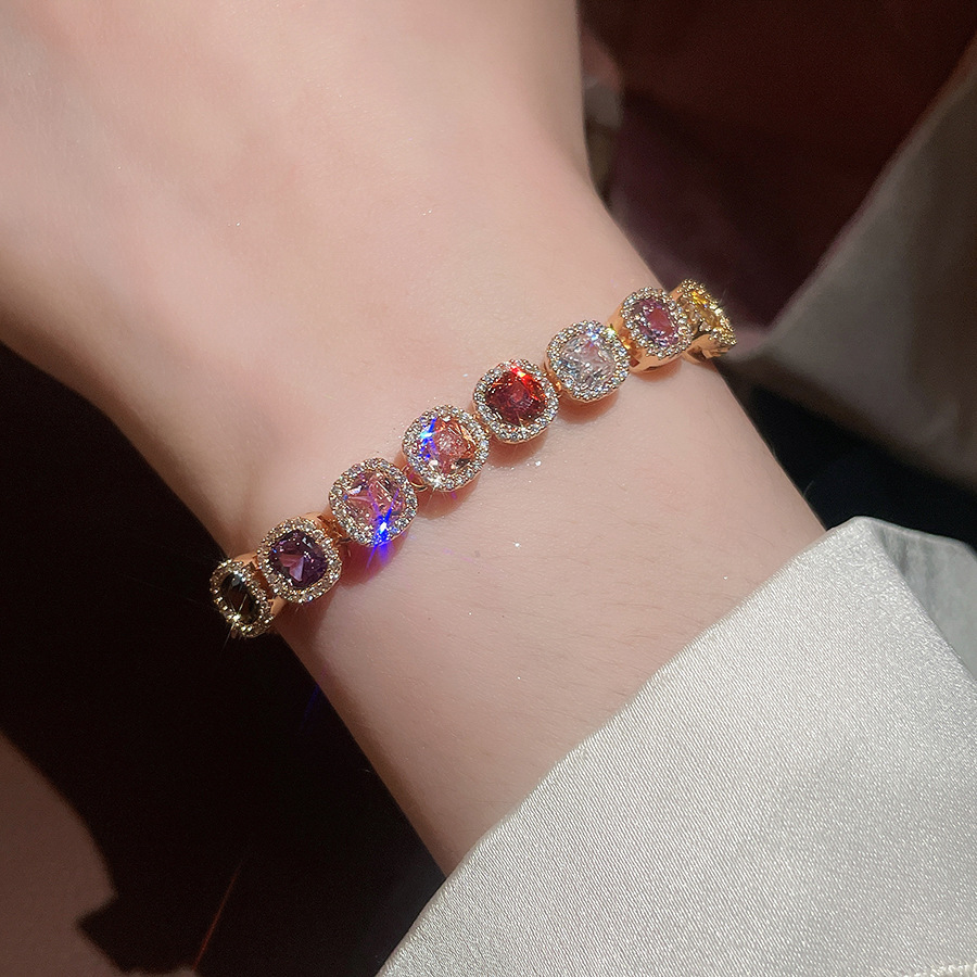 18k real gold plated dopamine zircon bracelet, exquisite and sweet, elegant commuter bracelet with a unique design, niche jewelry - view 4