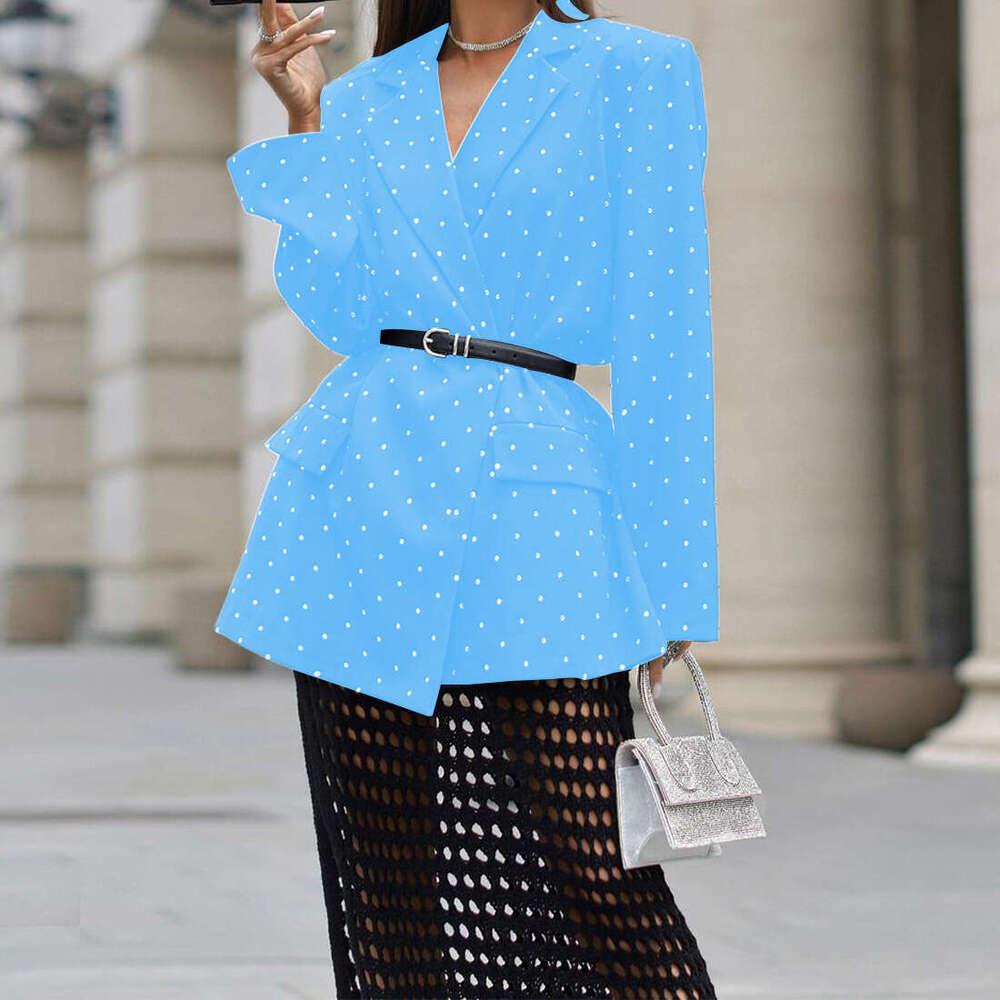 2026 Spring New Women Polka Dot Blazer Lapel Long Sleeve Fashion Elegant Business Casual Suit Jacket MAKOUFEI
